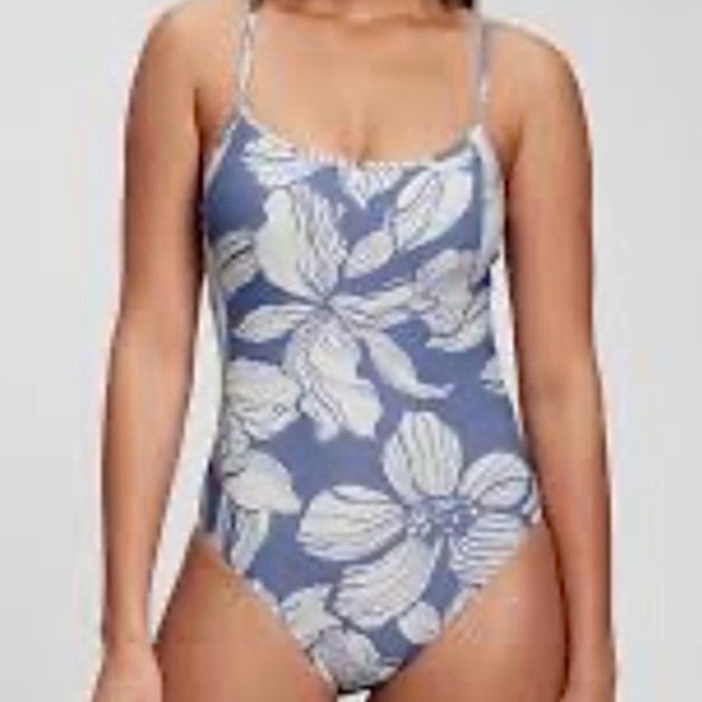 🟠NWT GAP Tank One-Piece Swimsuit in Blue Floral LG